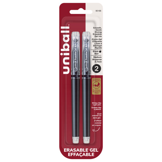 uni-ball Erasable Gel Pens - Medium Point (0.7mm) - Black - 2 Pack