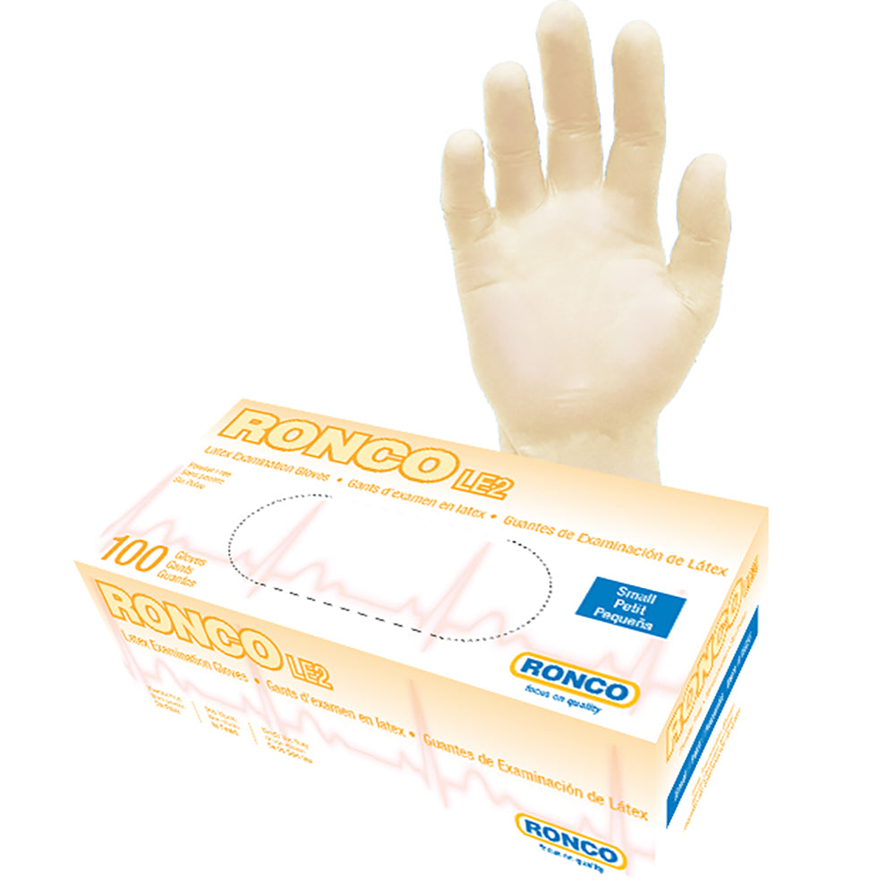 Ronco LE2 Latex Gloves - Tan - Small - 100 Pack