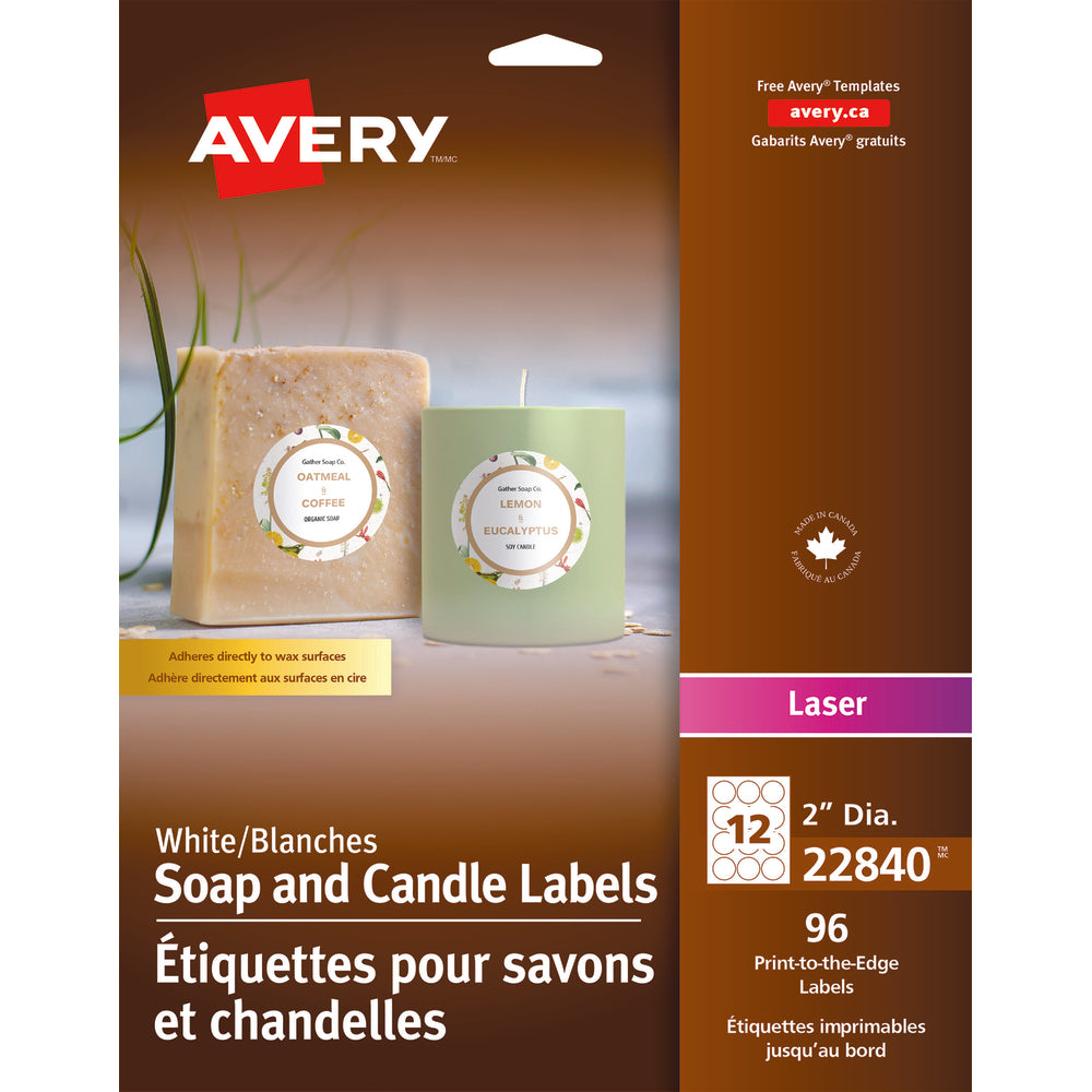 Avery Round Soap and Candle Labels - 2" Dia. - White - 96 Labels