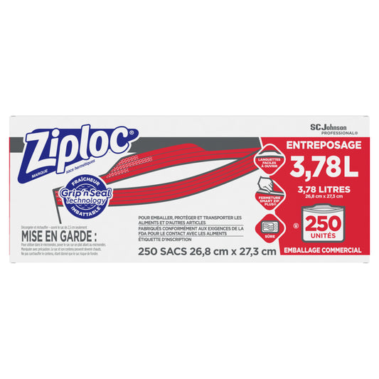 Ziploc One Gallon Double Zipper Storage Bags, 10-9/16" x 10-3/4", 250 Pack