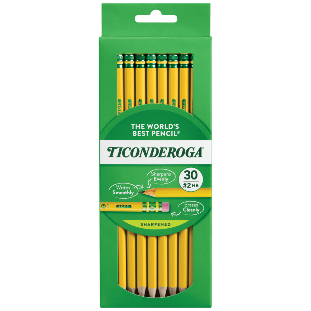 Ticonderoga Wooden Pencils Sharpened #2 HB Soft - Yellow - 30 Pack