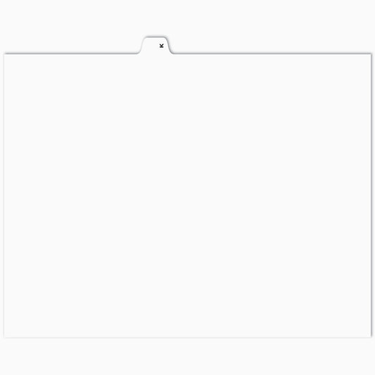 Apak Alphabetical Index Tab - Letter K - White - 8 1/2" x 11" - 1/26th Cut - Unpunched - 25 Pack