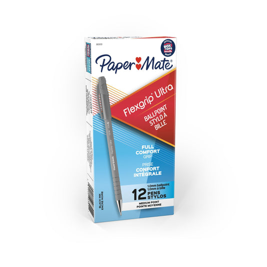 Paper Mate FlexGrip Ultra Stick Ballpoint Pen - Medium Point - Black Ink - 12 Pack