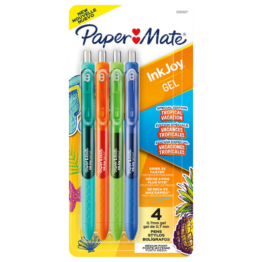 Paper Mate InkJoy Retractable Gel Pens - Medium Point - 0.7 mm - Tropical Vacation Colours - Set of 4