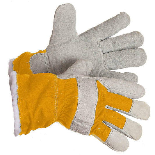 Gants Forcefield, paume en cuir de vachette gris, jaune uni, 0182675PLR, dos en coton, caoutchouc, manchette de sécurité, taille unique