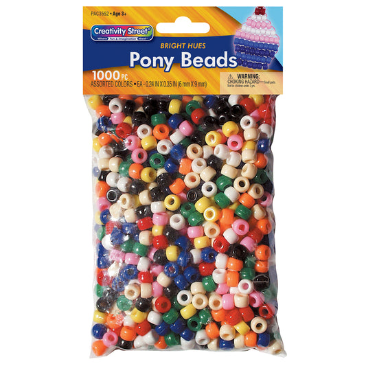Perles poney Creativity Street, teintes vives assorties, 6 mm x 9 mm, paquet de 1 000