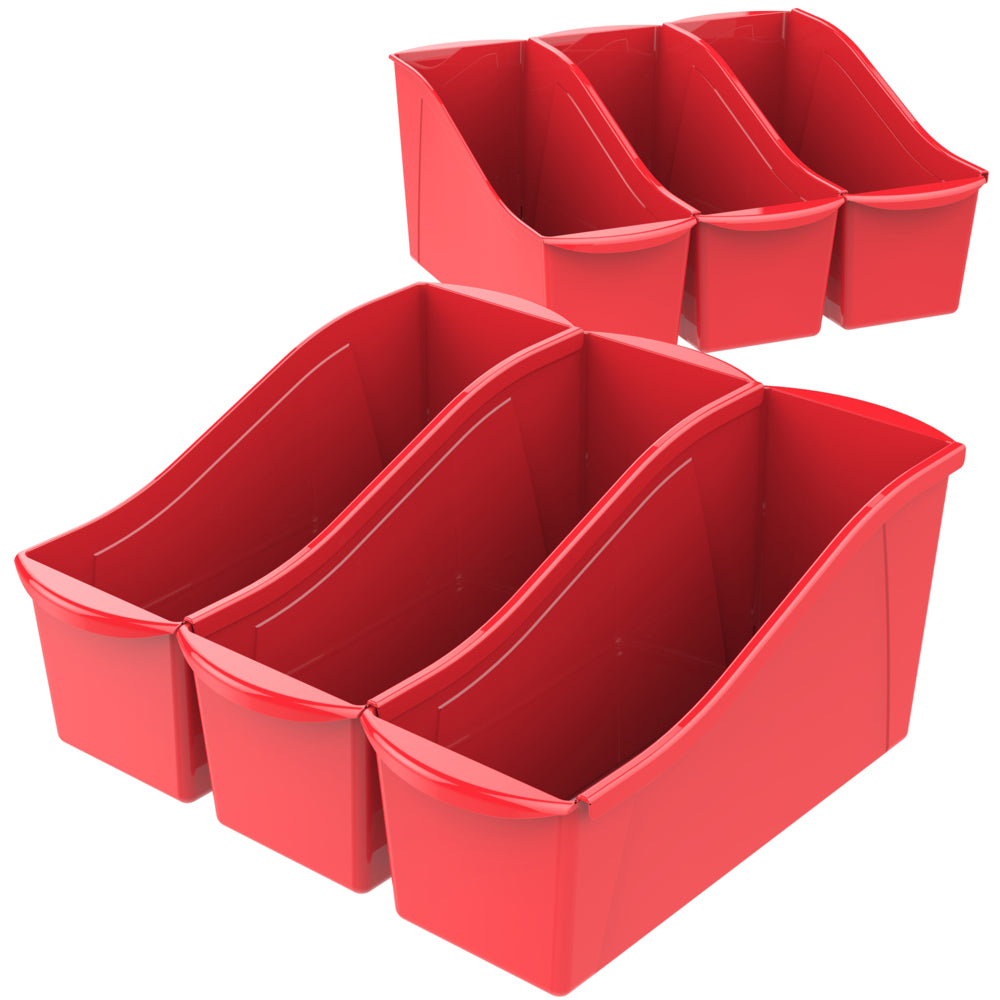 Storex Large Book Bin - 36.32 x 13.46 x 17.78 cm - Red - 6 Pack