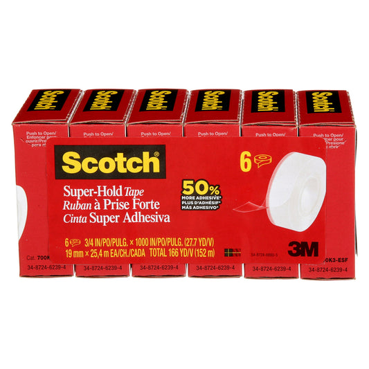 Scotch Super Hold Tape - 3/4" W x 1000" L - 6 Pack