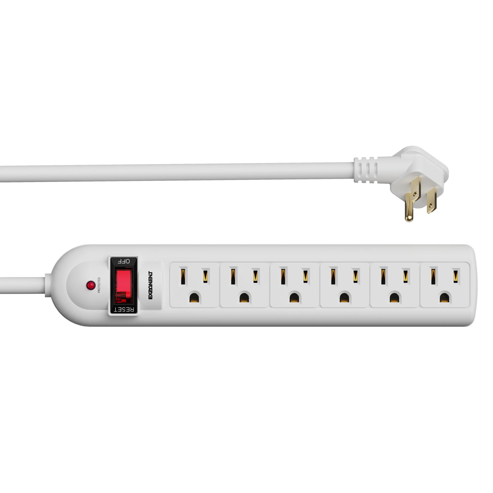 Exponent 90 Degrees Outlet Surge Protector - 6 Outlets - 750 Joules - 4' Cable - White
