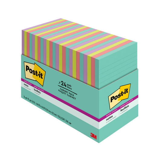 Post-it Super Sticky Notes - Supernova Neons Collection - 4" x 6" - 45 Sheets/Pad - 24 Pads/Pack