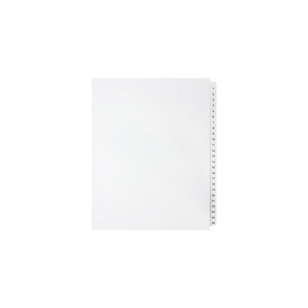 Sterling Numeric Sets Tabs, #1-25, White, Letter Size, 1/25th Cut, 25/set, 1/pk