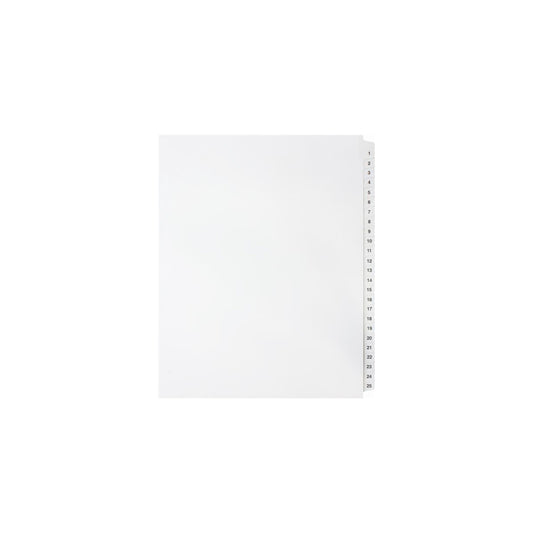 Onglets numériques Sterling, n° 1 à 25, blancs, format lettre, coupe 1/25, 25/jeu, 1/pqt