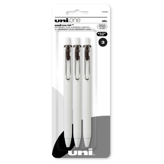 Stylos gel rétractables Uni-Ball One - Pointe moyenne (0,7 mm) - Encre noire - Lot de 3