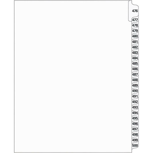 Supreme Litigation Tabs 25th Cut Numeric Set 11" White #476-500
