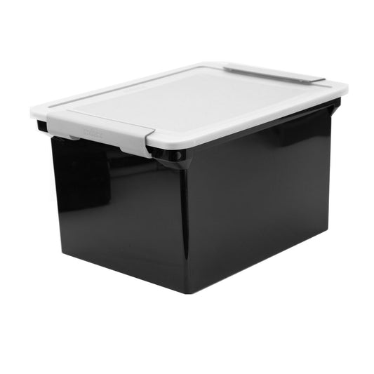 Staples Letter/Legal File Tote with Locking Handles, 35L, Black