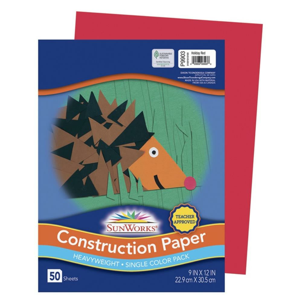 SunWorks Construction Paper, Holiday Red, 22.9cm x 30.5cm, 50 Sheets/pkg