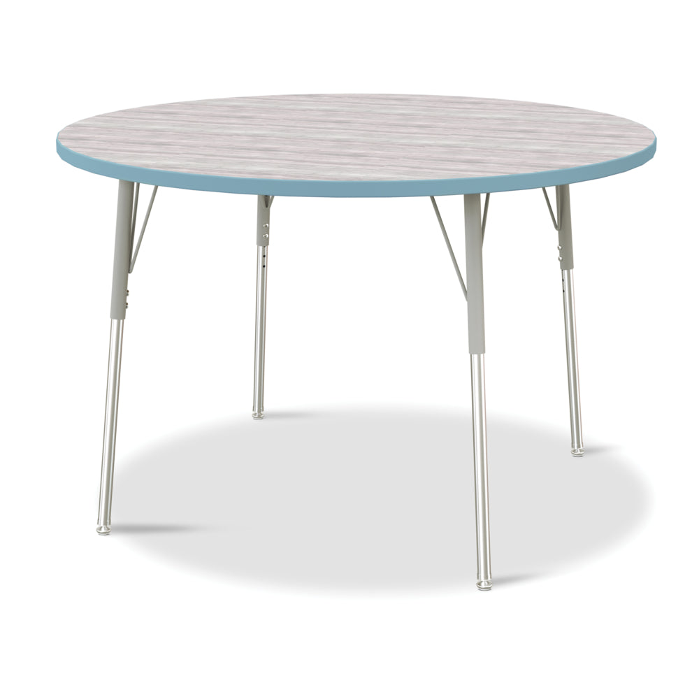 Jonti-Craft Berries Round Activity Table - 48" Diameter - 24-31"H - Driftwood Grey/Coastal Blue