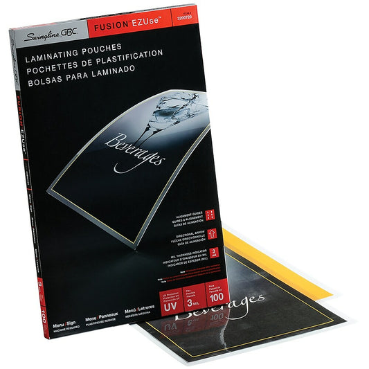 Swingline GBC Clear Fusion EZUse LongLife Speed Thermal Laminating Pouches - 3 mil - Menu - 100 Pack
