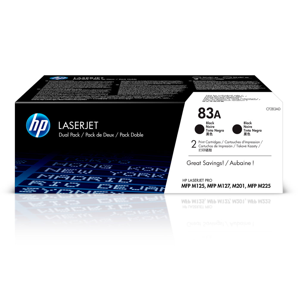 HP 83A (CF283AD) Black Original LaserJet Toner Cartridges, 2 Pack
