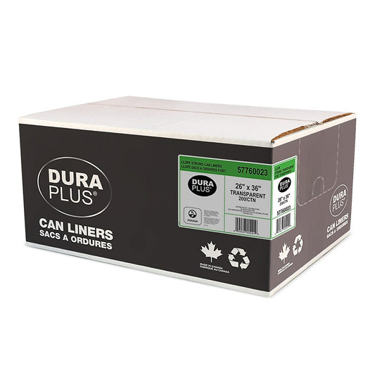 DuraPlus Can Liner - LLDPE - 26" x 36" - Strong - Transparent - 200 Pack