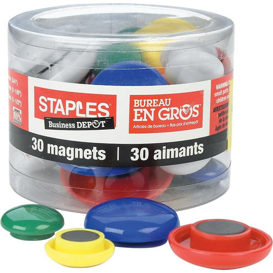 Aimants à boutons colorés Staples - Couleurs classiques - Paquet de 30