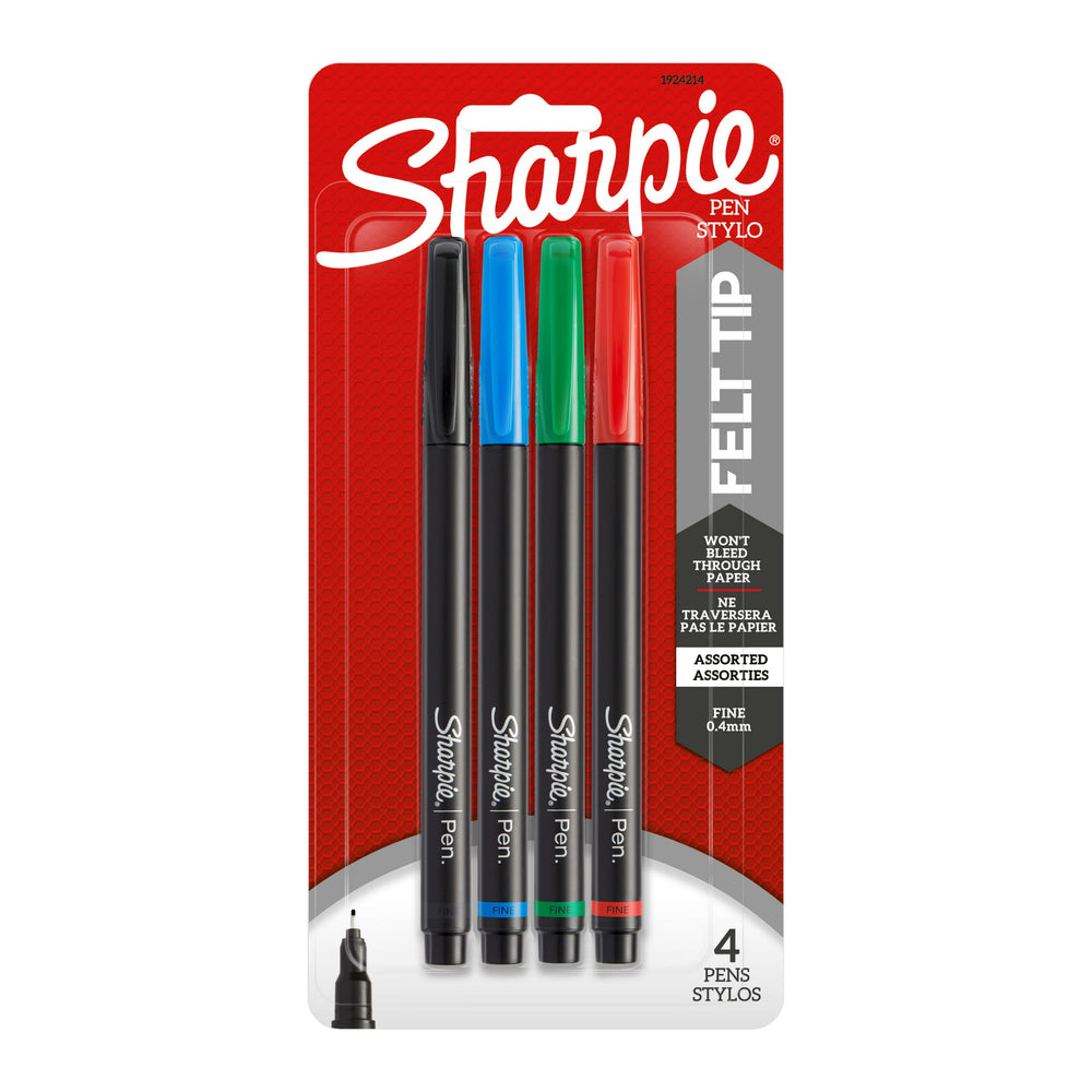 Stylos Sharpie - Pointe fine - Couleurs assorties - Lot de 4