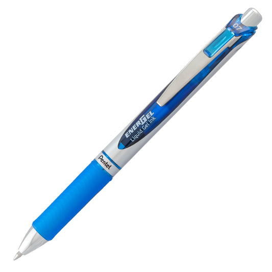 Stylo roller rétractable à encre gel liquide Pentel EnerGel, pointe moyenne en métal, 0,7 mm, bleu