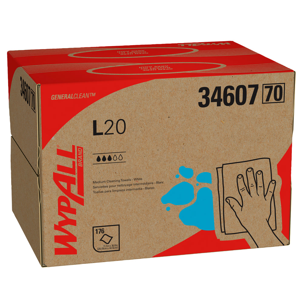 WypAll General Clean L20 Medium Cleaning Cloths (34607) - BRAG Box - White - 4-Ply - 176 Wipes