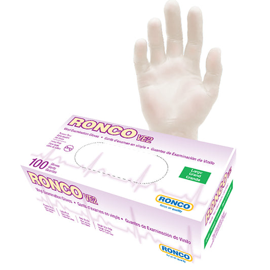 Ronco VE2 General Purpose Vinyl Gloves - Clear - Large - 100 Pack