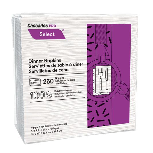 Cascades PRO Select 1-Ply Dinner Napkins - 1/8 Fold - 12 Packs of 250