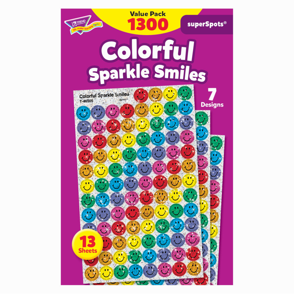 TREND enterprises SuperSpots Stickers Value Pack - 7/16" - Sourires scintillants colorés - Paquet de 1 300