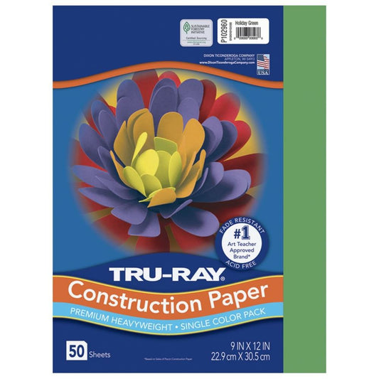 Papier de construction Tru-Ray, vert vacances, 22,9 cm x 30,5 cm, 50 feuilles/paquet