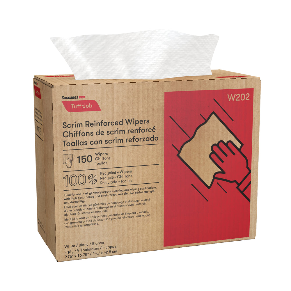 Essuie-tout Cascades PRO Tuff-Job à plis croisés - 4 épaisseurs - 16,75 po L x 9,75 po l - Blanc - 150 feuilles - Paquet de 6