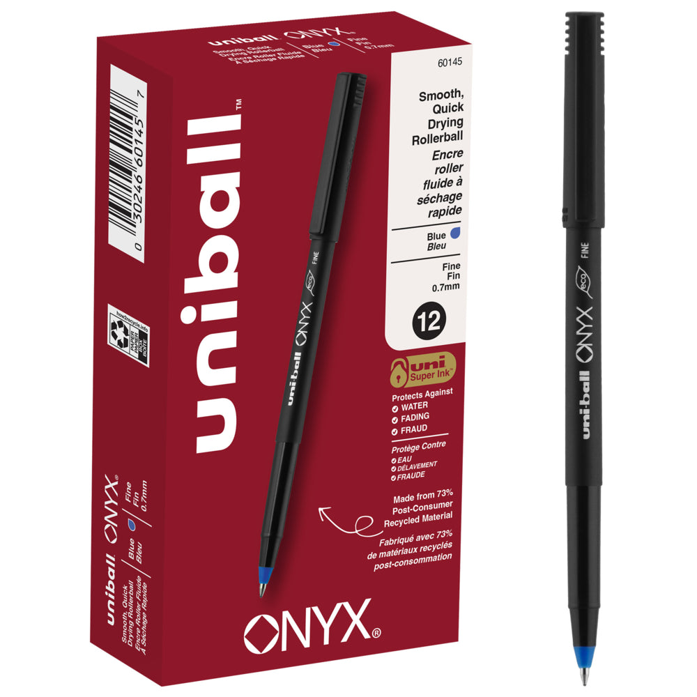 uni-ball ONYX Rollerball Pens - Fine Point (0.7mm) - Blue Ink - 12 Pack