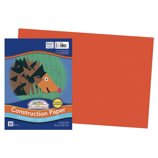 Papier de construction SunWorks, orange, 30,5 cm x 45,7 cm, 50 feuilles/paquet.