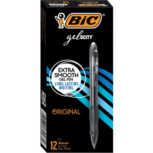 BIC Gelocity Gel Pens - Retractable - 0.7 mm - Black - 12 Pack