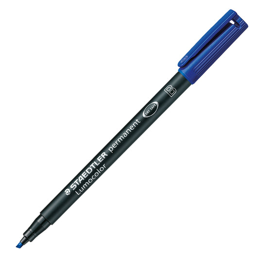 Marqueur permanent Staedtler Lumocolor Dry-Safe - Pointe biseautée large - Bleu