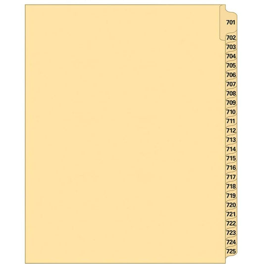 Supreme Litigation Tabs 25th Cut Numeric Set 11" Buff #701-725