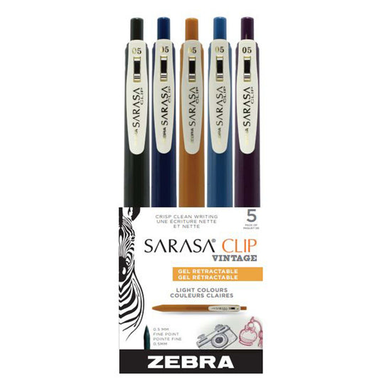 Zebra Sarasa Clip Gel Retractable Vintage Pens - Light Assorted - 5 Pack