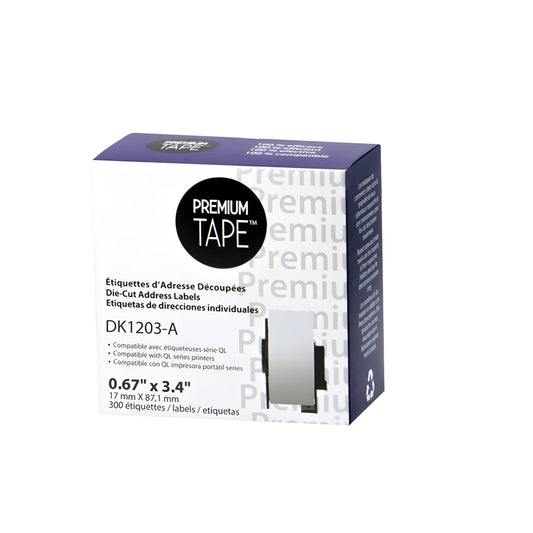 Premium Tape Shipping Labels - Compatible with Brother DK1203 - 0.66" x 3.4" - 300 Labels