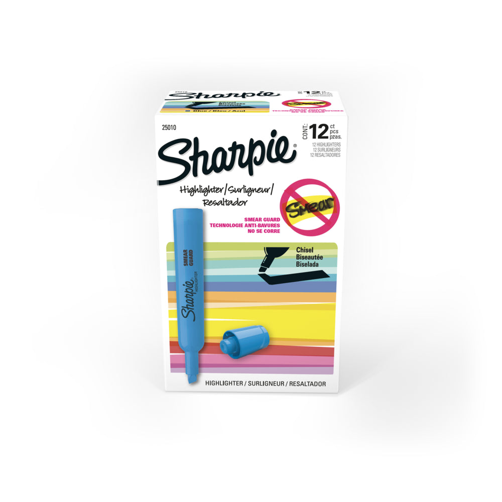 Surligneurs Sharpie à pointe biseautée style réservoir – Bleu – Lot de 12