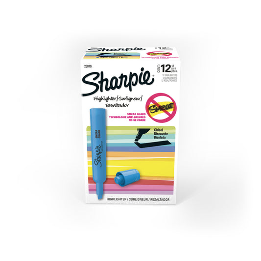Surligneurs Sharpie à pointe biseautée style réservoir – Bleu – Lot de 12
