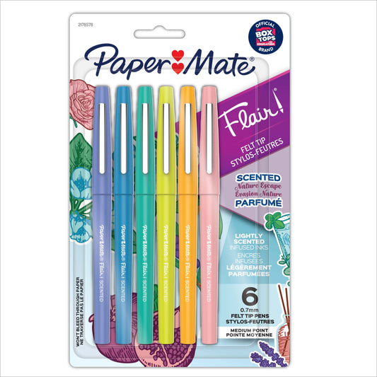 Paper Mate Flair Scented Felt Pens - Brush/Medium Tips - 0.7mm  - Assorted Colours - Set of 6