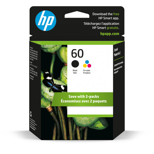 HP 60 Black & Tri-Colour Original Ink Cartridges, 2 Pack (N9H63FN)