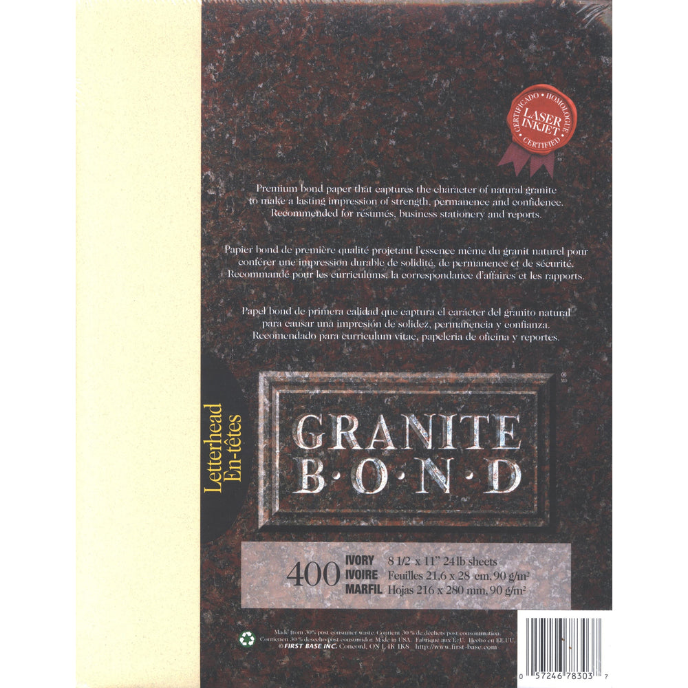 St. James Granite Bond - 24 lb - 8,5" x 11" - Ivoire - 400 feuilles