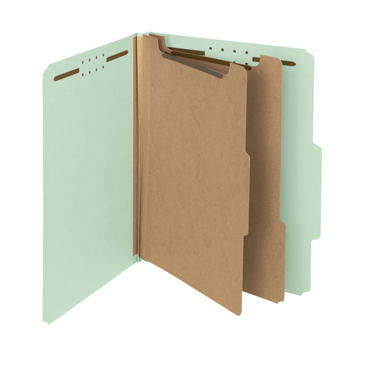 Chemises de classement Smead en carton 100 % recyclé – 25 pts – 2 intercalaires, extension de 5 cm – Format lettre – Gris/vert – Paquet de 10