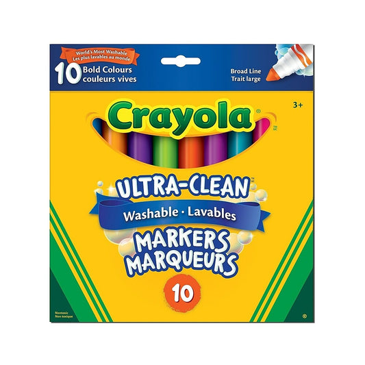 Marqueurs Crayola Ultra-Clean lavables à trait large, couleurs vives, paquet de 10