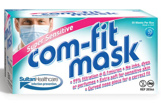 Masque blanc Dentsply Sultan COM-FIT Super Sensitive, boucle auriculaire, 50/boîte, n° 20346