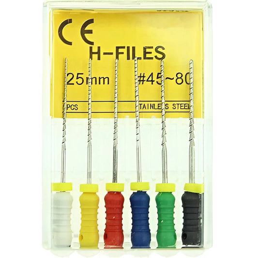 Instruments endodontiques Caulk® H-File Hedstrom – 21 mm · 25 mm · 31 mm (6 par paquet)