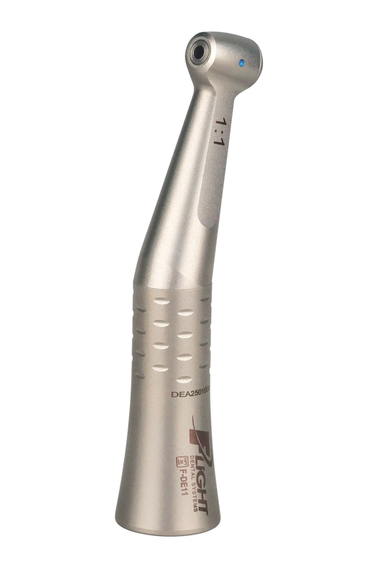 FLIGHT #F-DE11 Flight 1:1 Contra Angle, No Water Spray, Latch Head Push Button, One Piece Handpiece, Stainless Steel Body